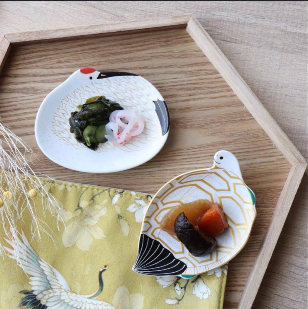 ６姉妹ママ様ご依頼錦金松葉形前菜皿　緑金白金　赤金　青銀　亀銘々皿　12点セット