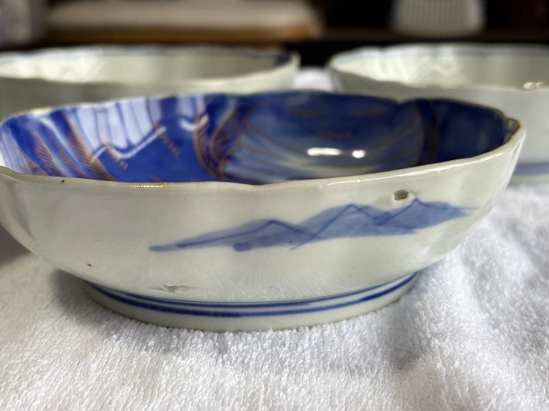 古伊万里 染錦風景画五寸皿5枚セット なます皿 アンティーク骨董品
