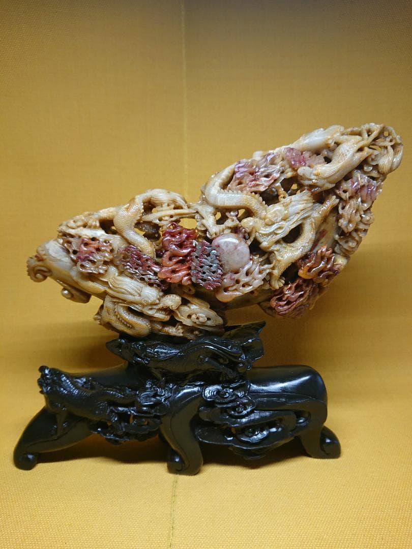 美品　天然石　彫刻　龍　鳳凰　麒麟　置物　インテリア　工芸品　美術品　A3456 美品 天然石 彫刻 龍 鳳凰 麒麟 置物 インテリア 工芸品 美術品 A3456
