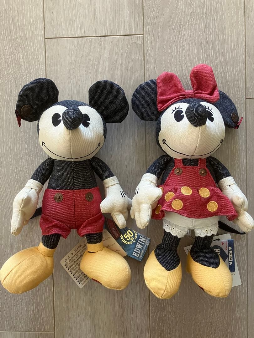 EDWIN デニム ディズニー ミッキー ミニー ぬいぐるみ タグ付き 未使用