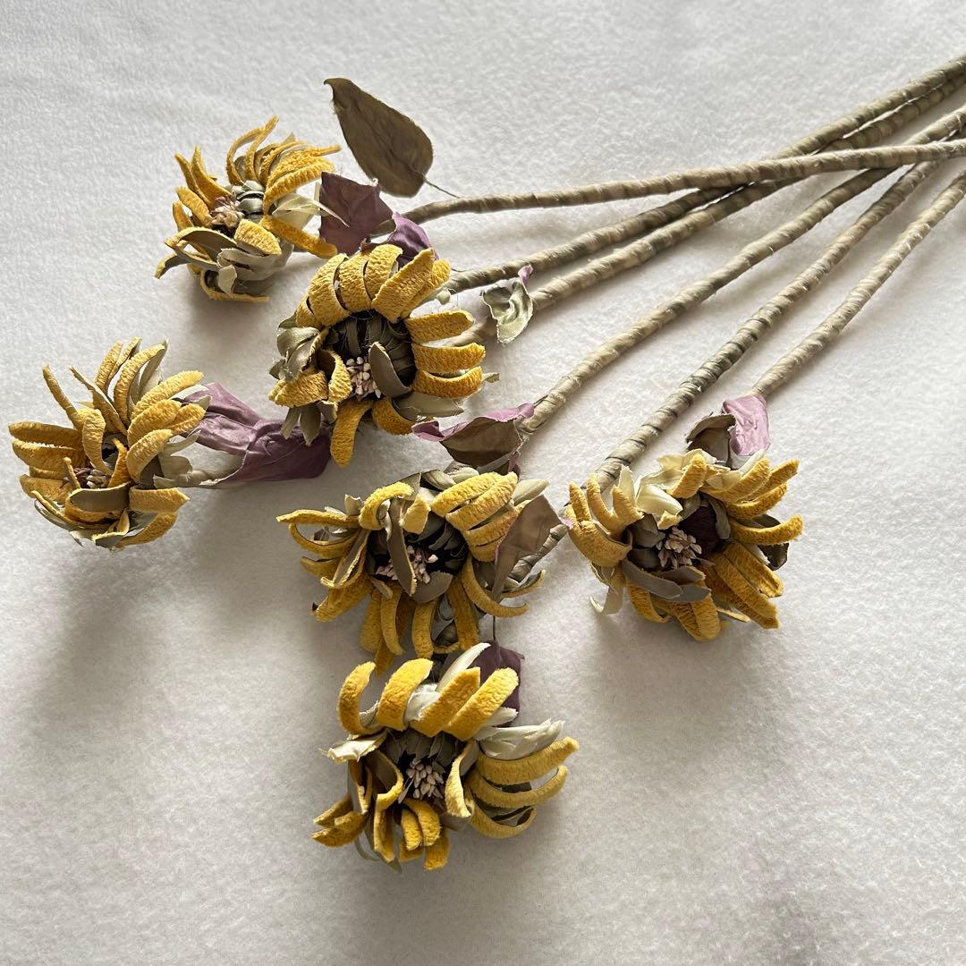 【染め布花】　ひまわり　6本　ハンドメイド 布いっぱいに広がるヒマワリの花♪「ひまわり畑のシーチングプリント