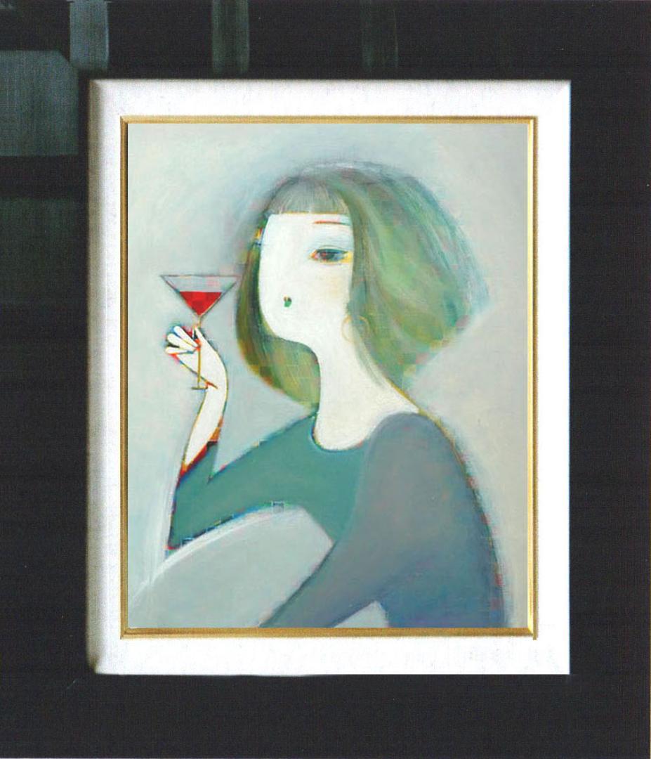 絵画 インテリア 額付( 黒 ) 油絵 F6-050313 人物 女性像
