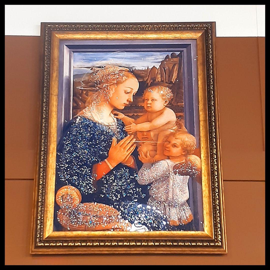 輸入雑貨　天然水晶石　フィリッポ・リッピ作『聖母子と二天使』　クリスタルアート 油絵 フィリッポ・リッピ_聖母子と二人の天使 MA1233 : 絵画制作専門