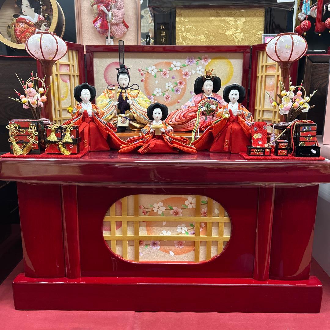 ひな祭り＊雛人形＊収納五人飾り 雛人形】三段収納五人飾り「雪輪刺繍雪輪抜き形」 (606840)ひな人形