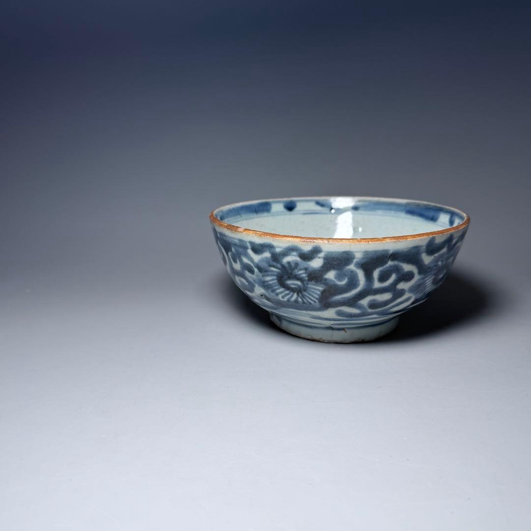 中国美術 青花唐草茶碗 中鉢 明 清 官窯 景徳鎮 古美術 蒐集家旧蔵品