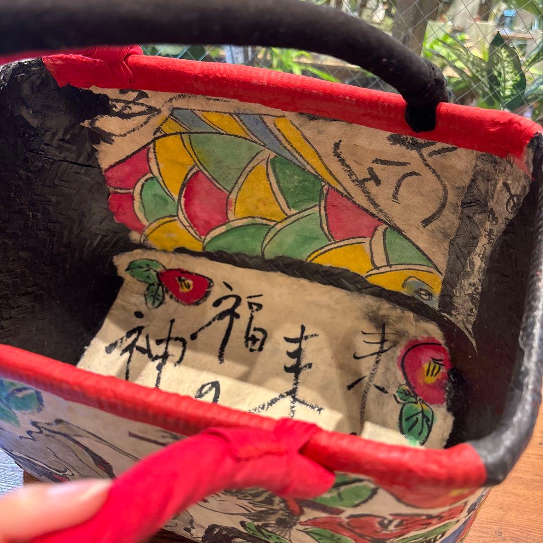 トートバッグ 和紙 昭和レトロ 風神雷神 妖怪 カゴバッグ