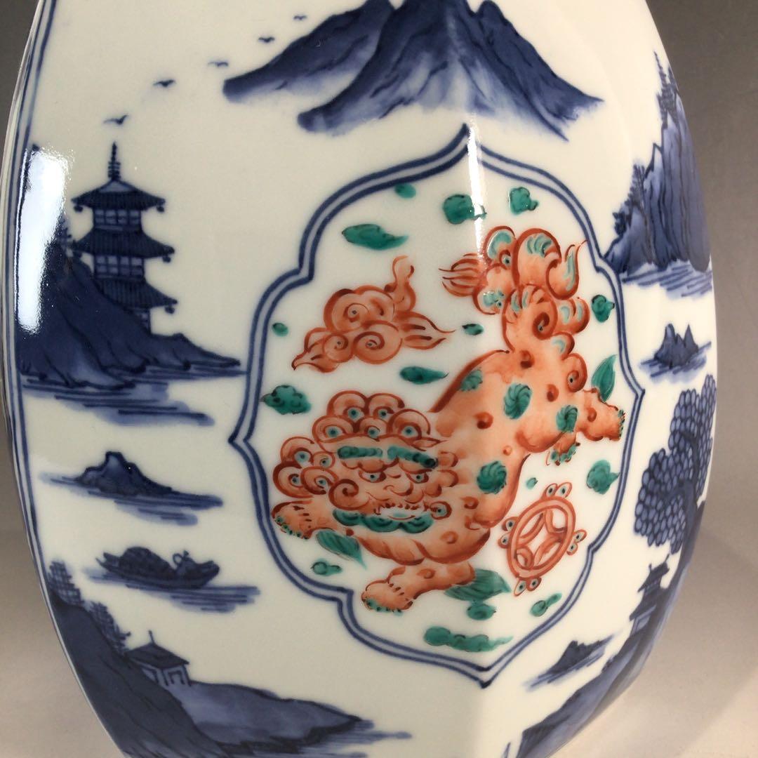 P324 水指 『平安 手塚玉堂造』『染付赤絵』『六角水指』 共箱