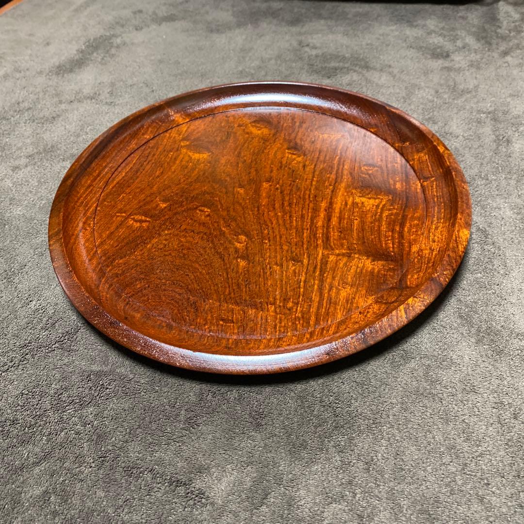 花梨　玉杢　浅盆　盆　トレー　30cm みよし漆器本舗 50％OFF 天然木製 丸盆 10寸 30cm 木目 お盆 白木