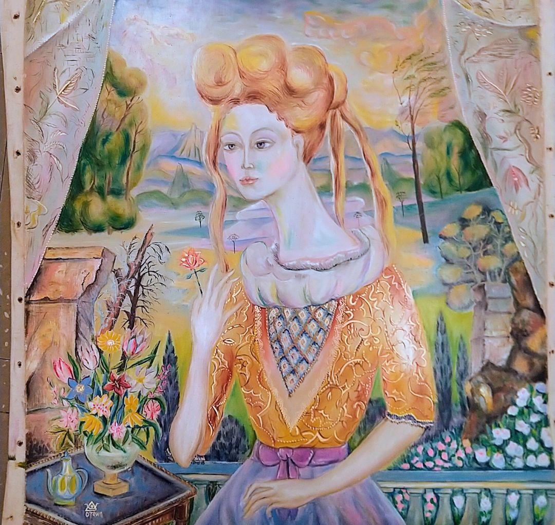 小澤勇寿朗 作 ロココ婦人 1993年 12号油彩画 キャンパスのみ木枠つき 絵画 油絵 小澤勇寿郎 作 パリの女 6号サイズ インテリア 定価120000円