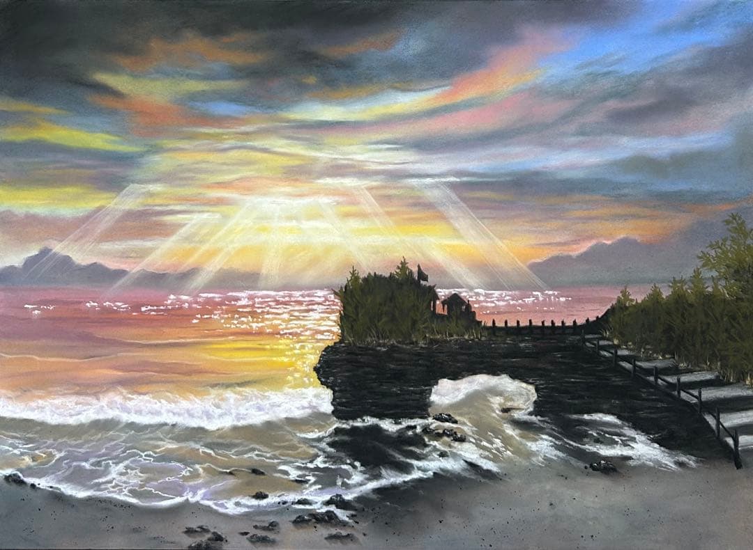 夕陽を眺める景色 パステル画 原画 54.0×39.5 How to draw a sunset on the sea with soft pastels - YouTube