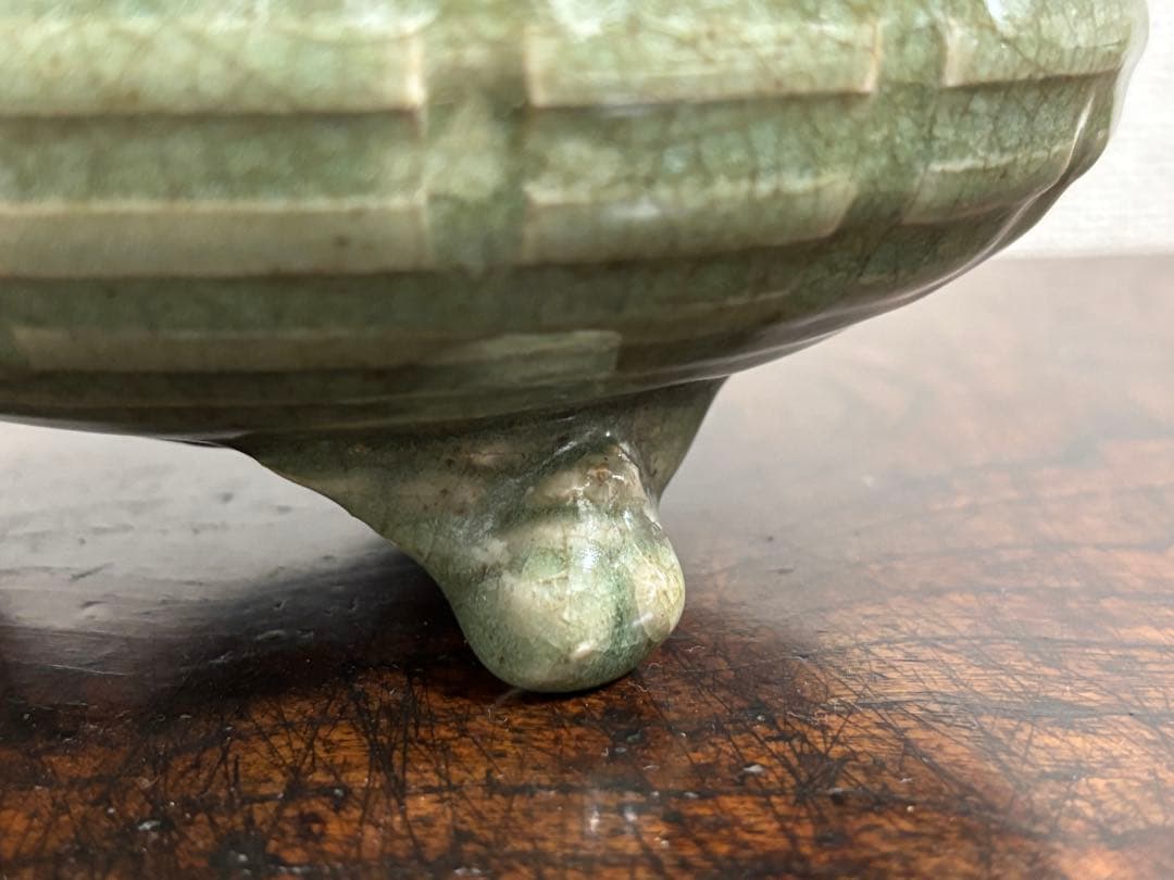 完品! 明時代 龍泉窯青磁香炉 七官青磁 (検)唐物 中国古玩