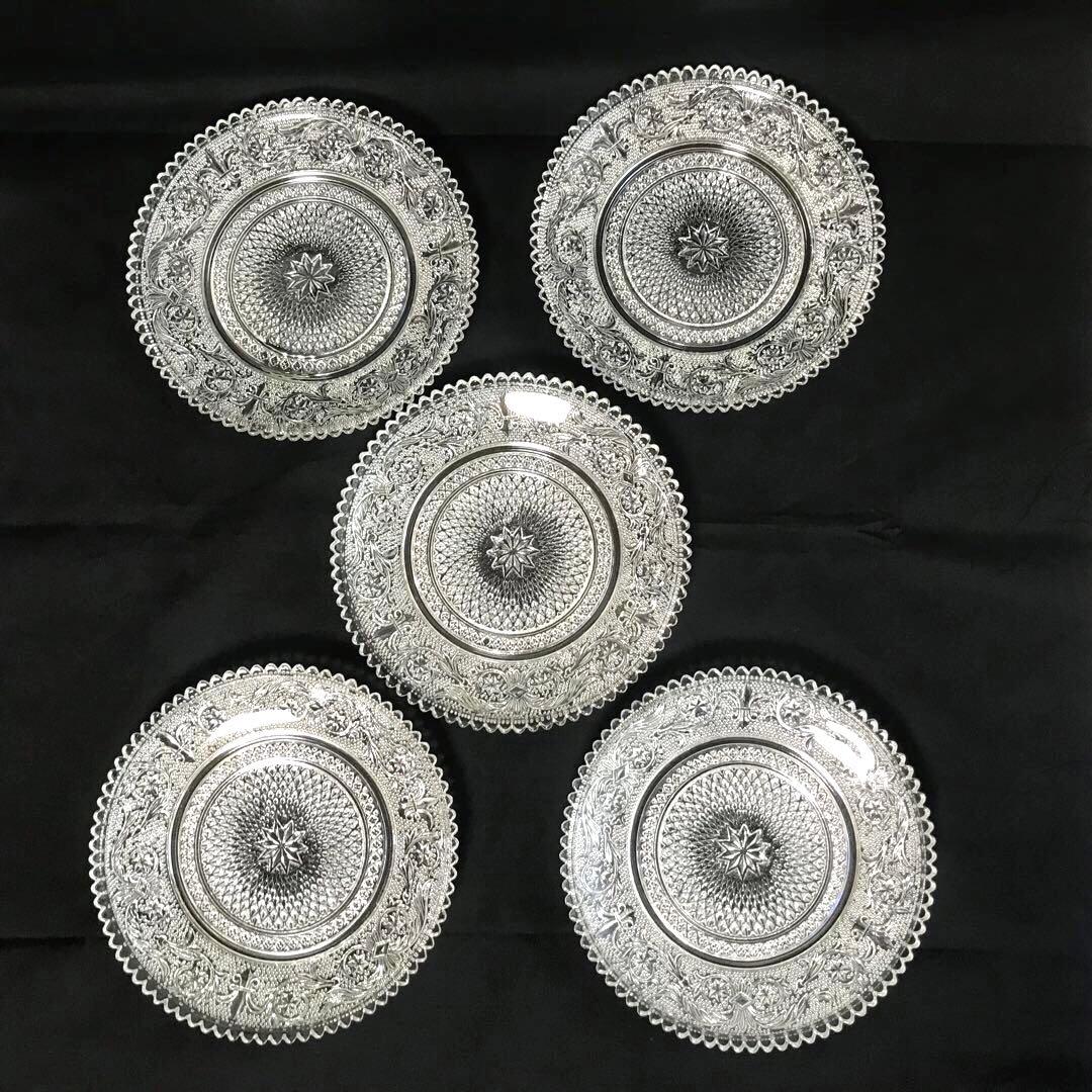 長谷川ガラス エリザベス ケーキ皿 5点 未使用 15cm 皿 プレート