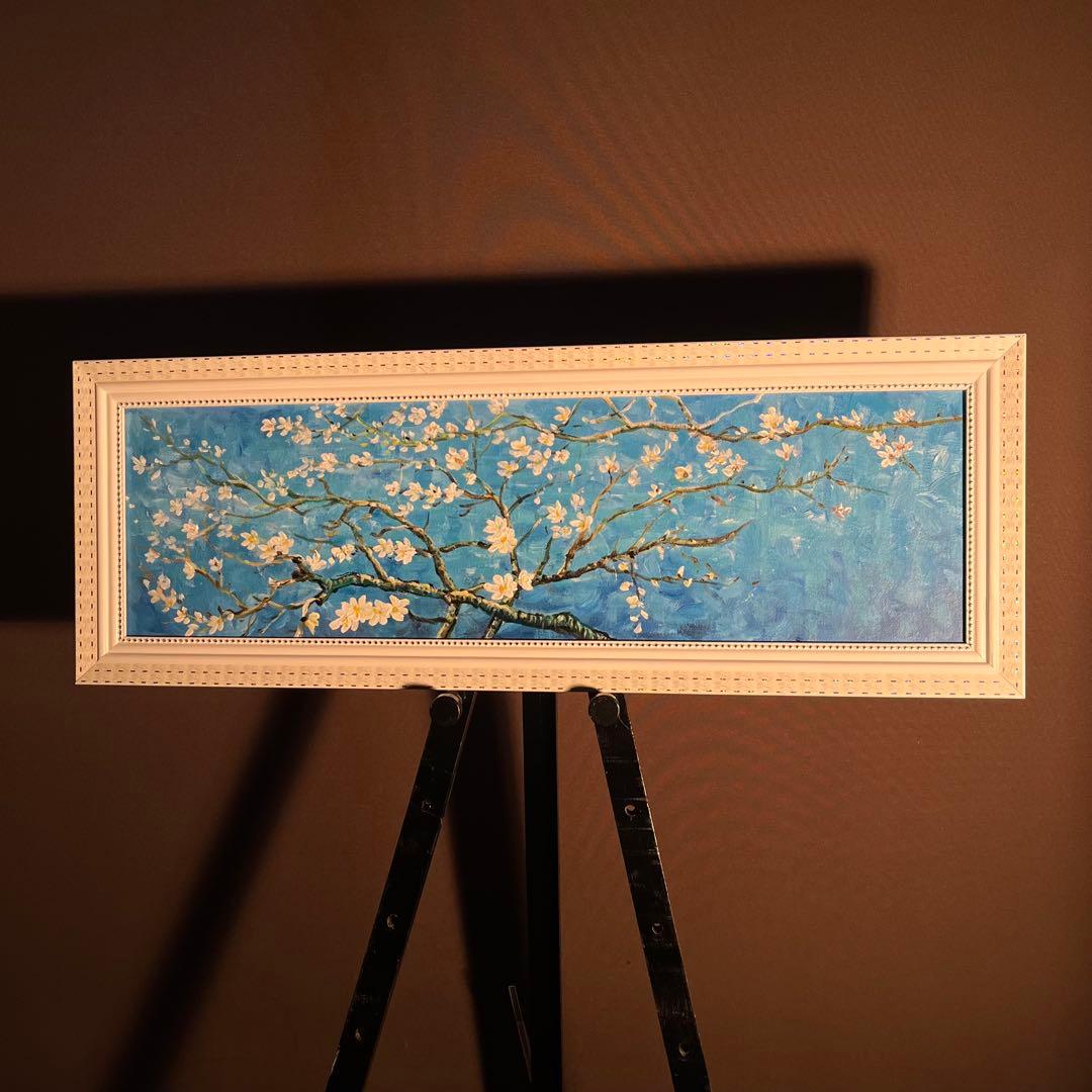 ★秀作★ 手書き油絵 ゴッホ 花咲くアーモンドの枝 額付 肉筆絵画 油彩画 おうち美術館 花咲くアーモンドの枝 ゴッホ - 絵画や壁掛け販売｜日本