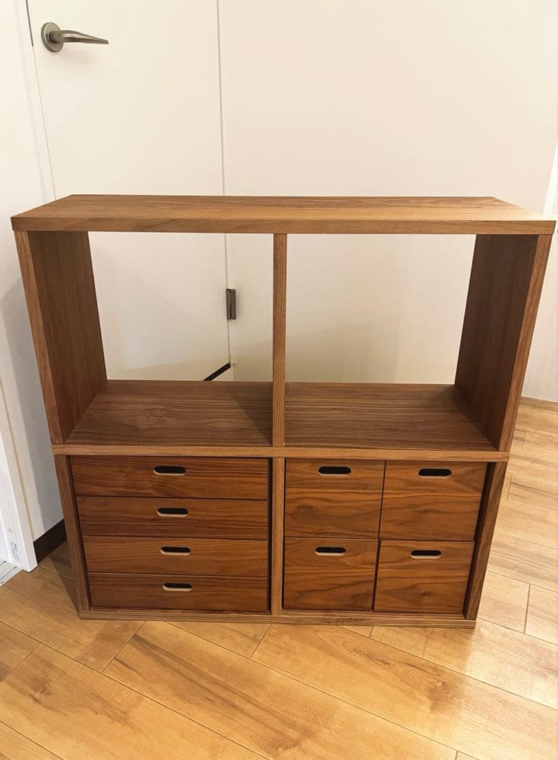 【無印良品】スタッキングシェルフ ＋ 引き出しチェストセット（ウォールナット材） MUJI 無印良品 スタッキングチェスト 引出し4個 ウォールナット材 3