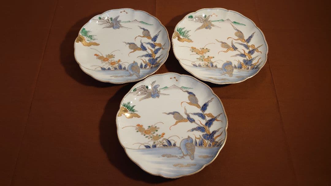 古伊万里　伊万里　色絵　金襴手　中皿　菓子皿　鳥の図　蔵出し　３客 a40634c901c2f3a8fcc58ac9a00a8c