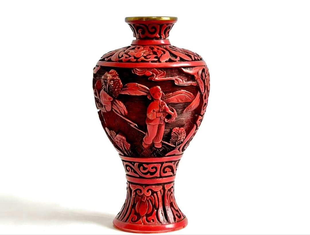 堆朱　中国美術　花瓶　文化大革命　骨董品　民俗　労働者　銅　時代物　民家蔵出し 楽天市場】骨董○堆朱花文花瓶○堆朱 / 銅製 / 陰刻文 | 20世紀頃