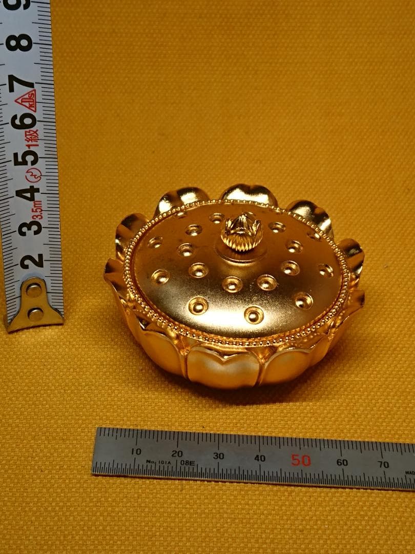 仏教美術 香炉 銅製 本金メッキ 置物 インテリア 工芸品 美術品 A1358